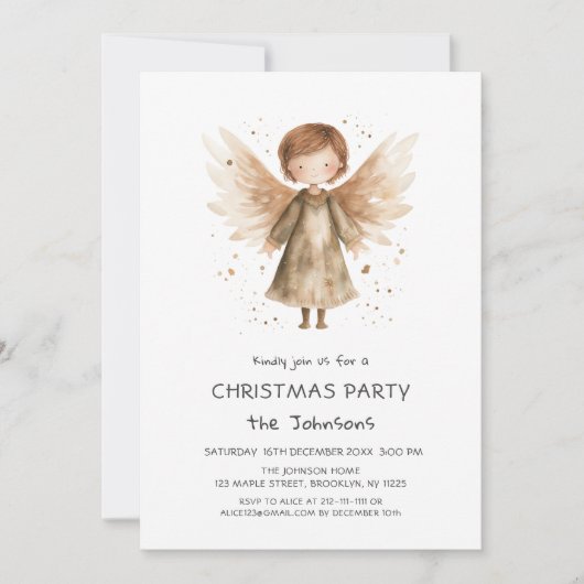 キュートボホベビーエンジェルクリスマスパーティの招待状 シーズンカード (正面)