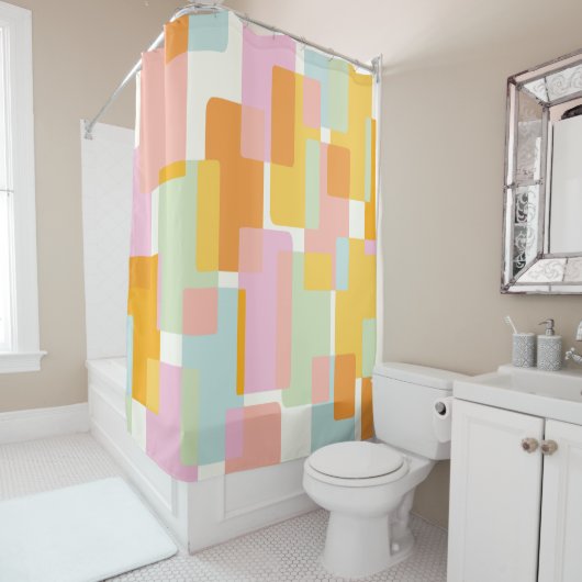 キュートボホレトロパステルジオメトリックシェイプアート シャワーカーテン (インサイチュ)