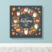 キュートボホーオータムヘッジホッグリースウォールデカール キャンバスプリント (インサイチュ (ウッドフロア))