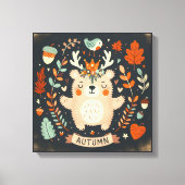 キュートボホーオータムベアーリースウォールデカール キャンバスプリント (正面)