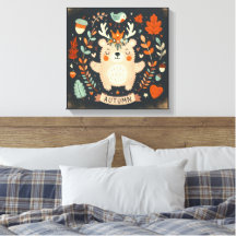 キュートボホーオータムベアーリースウォールデカール