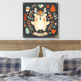 キュートボホーオータムベアーリースウォールデカール キャンバスプリント