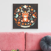 キュートボホーオータムベアーリースウォールデカール キャンバスプリント (インサイチュ (リビング))