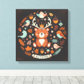 キュートボホーオータムベアーリースウォールデカール キャンバスプリント (インサイチュ (ウッドフロア))