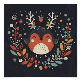 キュートボホーオータムロビンリースウォールデカール ポスター