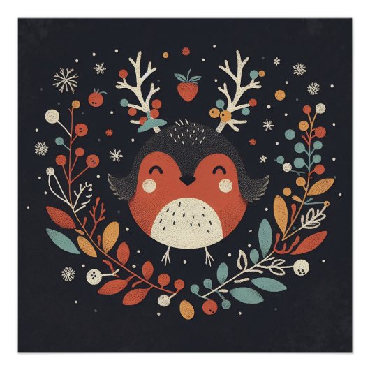 キュートボホーオータムロビンリースウォールデカール ポスター (正面)