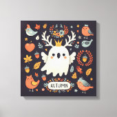 キュートボホーオータム幽霊リースウォールデカール キャンバスプリント (正面)