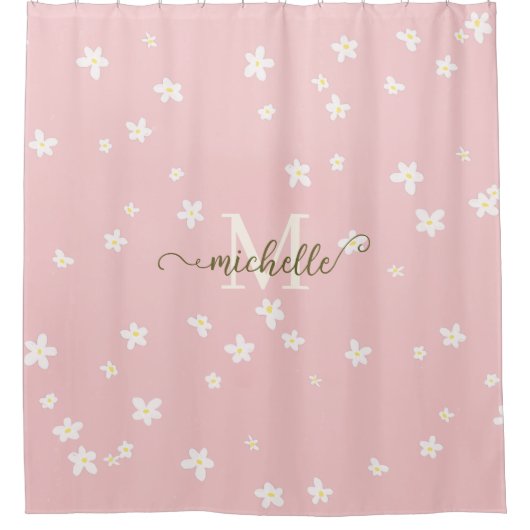 キュートボホーファームハウスダスティピンクデイジーシックガーリー シャワーカーテン (正面)
