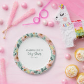 キュートボホーミントセージピンクフローラカスタムベビーシャワー ペーパープレート (パーティー)