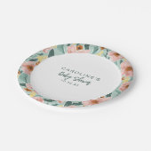 キュートボホーミントセージピンクフローラカスタムベビーシャワー ペーパープレート (アングル)