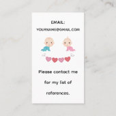 キュートボホーレインボーパステルハートベビーシッター 名刺 (裏面)