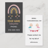 キュートボホーレインボーパステルハートベビーシッター 名刺 (正面/裏面)