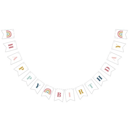 キュートボホーレインボーピンク誕生日 バンティングフラッグ (全)