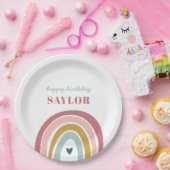 キュートボホーレインボーピンク誕生日 ペーパープレート (パーティー)