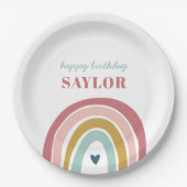 キュートボホーレインボーピンク誕生日 ペーパープレート (正面)