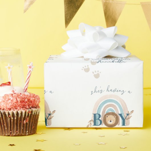 キュートボホ男の赤ちゃんライオンキュブポープリントズ ラッピングペーパー (誕生日パーティー)