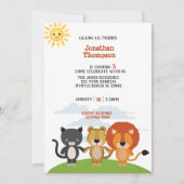 キュートボーイズアニマルフレンズ子供の誕生日パーティー 招待状 (正面)