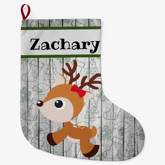 キュートボーイズフェスティバルトナカイパーソナライズされた ラージクリスマスストッキング (正面)