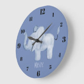 キュートボーイズブルーウォーターカラーエレファントサファリ子供部屋 ラージ壁時計 (傾斜)