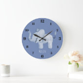キュートボーイズブルーウォーターカラーエレファントサファリ子供部屋 ラージ壁時計 (ホーム)