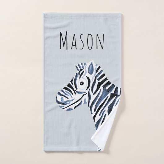 キュートボーイズブルーウォーターカラーゼブラサファリベビーキッズ バスタオルセット (ハンドタオル)