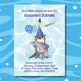 キュートボーイズブルーウォーターシーオッター誕生日招待状 招待状