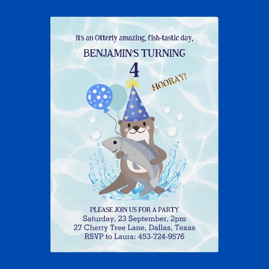 キュートボーイズブルーウォーターシーオッター誕生日招待状 招待状