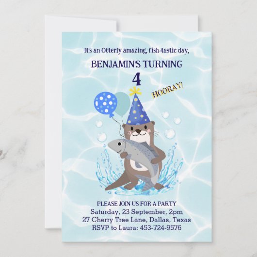 キュートボーイズブルーウォーターシーオッター誕生日招待状 招待状 (正面)