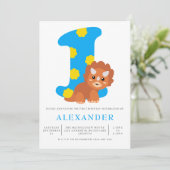 キュートボーイズブルー恐竜1st誕生日パーティー 招待状 (スタンド正面)