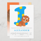 キュートボーイズブルー恐竜1st誕生日パーティー 招待状 (正面/裏面)