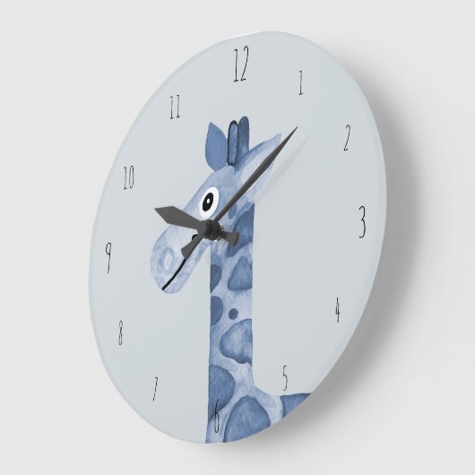 キュートボーイズブルー水彩キリンサファリ子供部屋 ラージ壁時計 (傾斜)