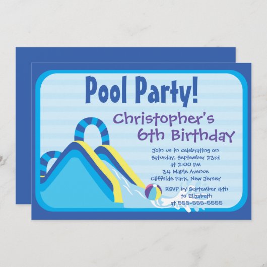 キュートボーイズプールパーティーバースデーパーティ招待状 招待状 (正面/裏面)
