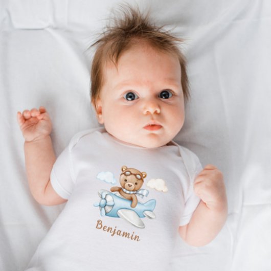 キュートボーイテディベアリットルパイロット パーソナライズされた ベビーボディスーツ