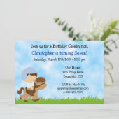 キュートボーイブラウンホースに乗る誕生日招待状 招待状 (スタンド正面)