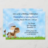キュートボーイブラウンホースに乗る誕生日招待状 招待状 (正面/裏面)