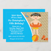 キュートボーイプールパーティー誕生日招待状 招待状 (正面/裏面)