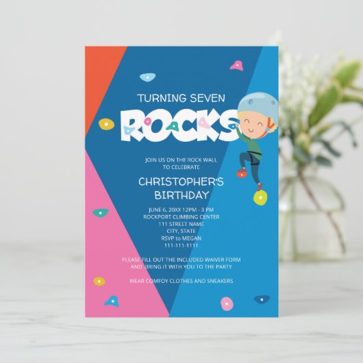 キュートボーイロック登山誕生日招待状 招待状 (スタンド正面)