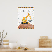 キュートボーイ誕生日建築車パーティー ポスター (キッチン)