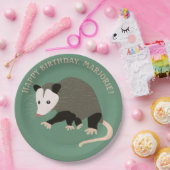 キュートポッサムイラストレーションライトグリーンパーソナライズされた ペーパープレート (パーティー)