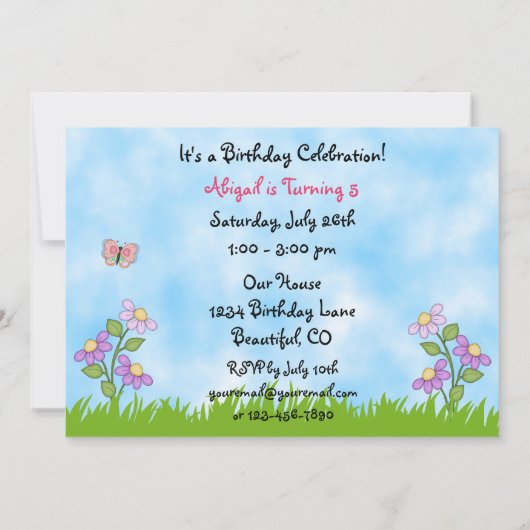 キュートポニーカラフルズガールズホース誕生日招待状 招待状 (裏面)