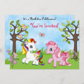 キュートポニーカラフルズガールズホース誕生日招待状 招待状 (正面/裏面)