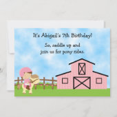 キュートポニーライドアンドピンクバーンホース誕生日 招待状 (正面)
