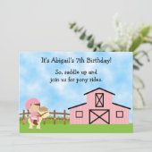 キュートポニーライドアンドピンクバーンホース誕生日 招待状 (スタンド正面)