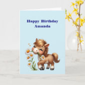 キュートポニー食べデイジー誕生日 カード (黄色い花)