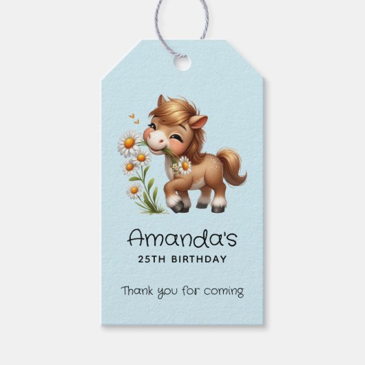 キュートポニー食べデイジー誕生日 ギフトタグ (正面)