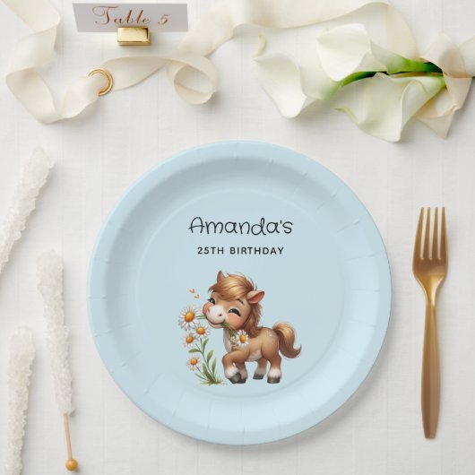 キュートポニー食べデイジー誕生日 ペーパープレート (ウェディング)