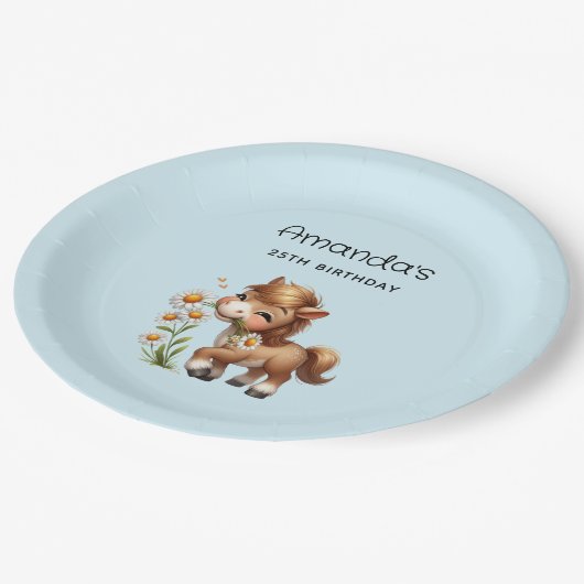 キュートポニー食べデイジー誕生日 ペーパープレート (アングル)