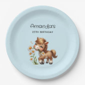 キュートポニー食べデイジー誕生日 ペーパープレート (正面)