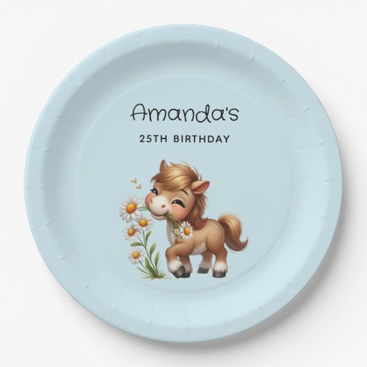 キュートポニー食べデイジー誕生日 ペーパープレート (正面)