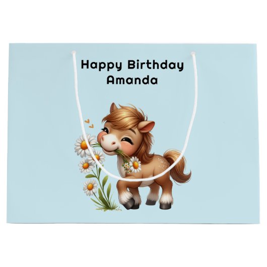 キュートポニー食べデイジー誕生日 ラージペーパーバッグ (正面)